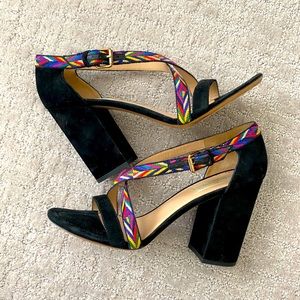 🌈 VALENTINO Black Suede Heels w Woven Straps